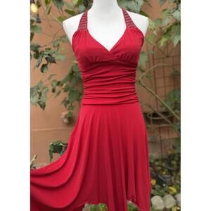 My Michelle Red Ruched Halter Style Beaded Dress Size S
